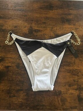 Victoria's Secret Black and White Bikini Bottom with Gold Chain Accents